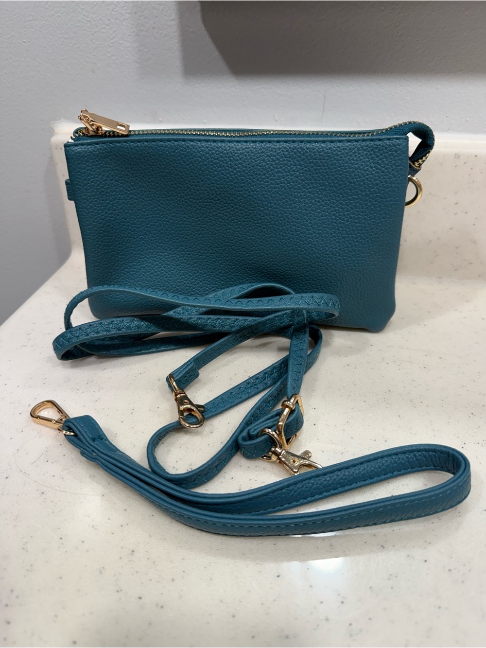 Teal Crossbody Wristlet Bag with Gold Hardware